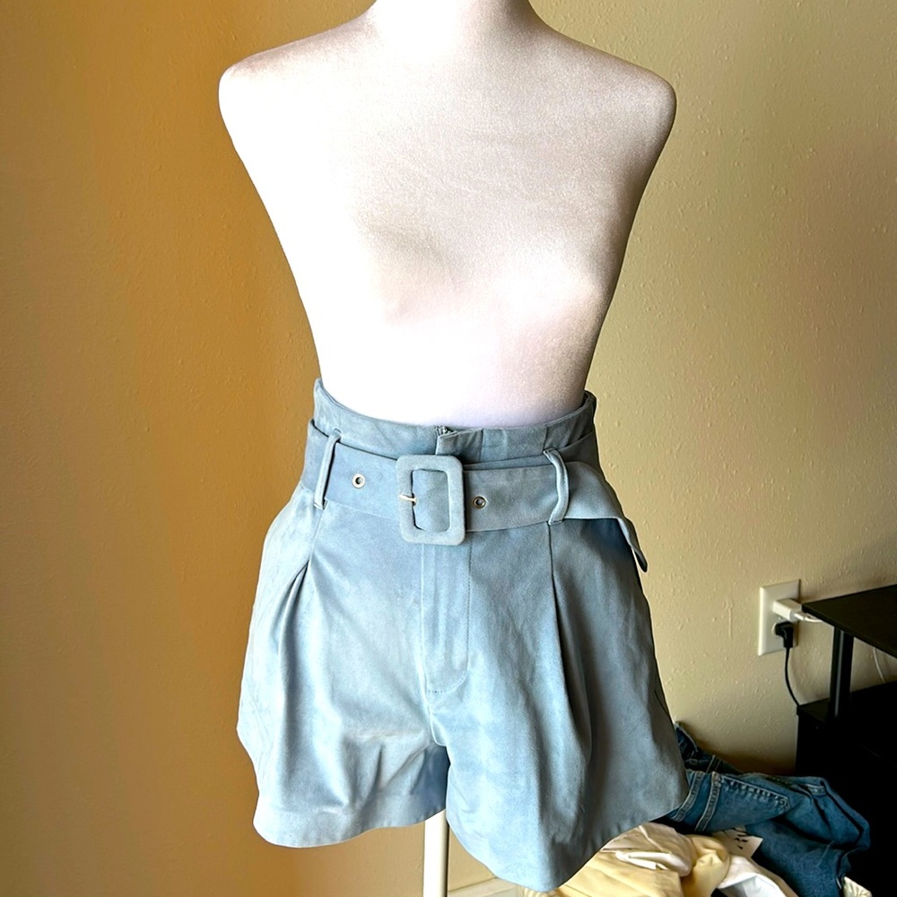 Suede like belted shorts
